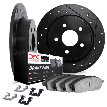 Dynamic Friction Co DFC Rotors-Drilled & Slotted-Black w/ 5000 Advanced Brake Pads Incl Hdw 8512-59091