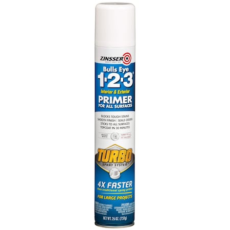 Zinsser General Purpose Spray Primer, Be 1-2-3 Turbo White, Flat, Solvent, 26 oz. 343746