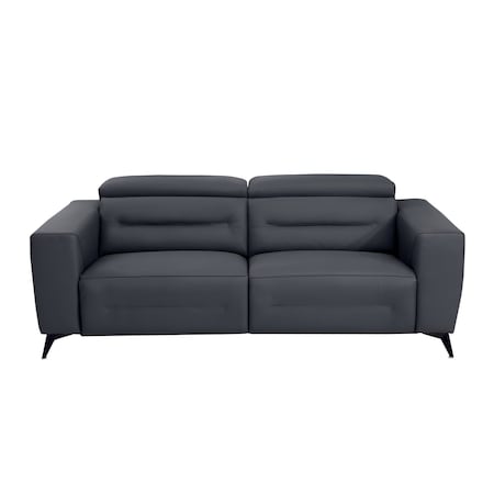 Homeroots 83" Gray Italian Leather USB Reclining Sofa With Black Legs 482209