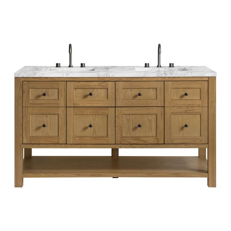 James Martin Vanities Breckenridge 60 in. Double Vanity, Light Natural Oak, w/ 3 CM Carrara Marble Top 330-V60D-LNO-3CAR
