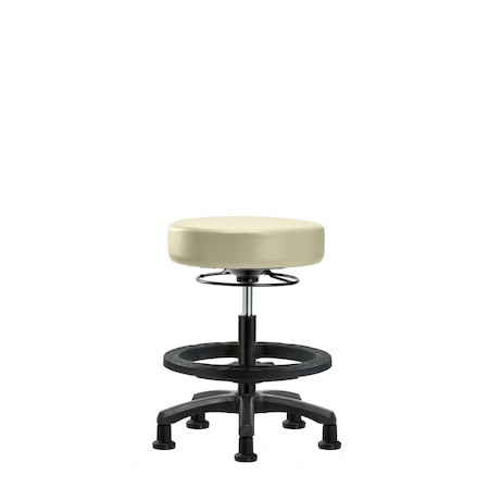 Blue Ridge Ergonomics Vinyl Mini-Stool-Medium Bench Ht with Black Foot Ring&Stat Glides in Adobe White Trailblazer Vinyl VMBMS-RG-BF-RG-8501