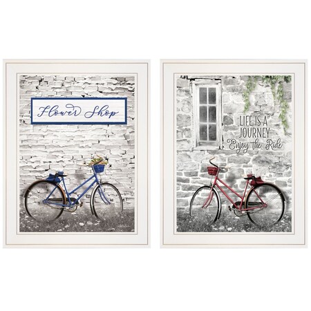Homeroots Set Of Two Romantic Bicycles 1 White Framed Print Wall Art, 2PK 406078