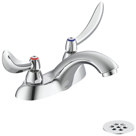 Delta Commercial 21C Two Handle Centerset Lavatory Faucet With Grid Strainer In Chrome 21C424