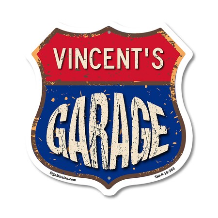 Signmission Vincent's Garage, 18 Inch X 18 Inch, Plastic Sign SHI-P-18-383-VINCENT
