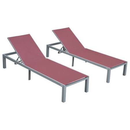 Leisuremod Marlin Patio Chaise Lounge Chair with Grey Aluminum Frame, Burgundy, 2PK MLGR-77BRG2