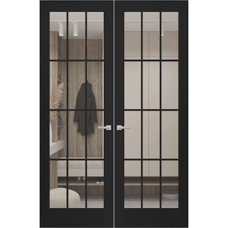 Sartodoors Hidden Double Doors, Felicia 3355 Matte Black Concealed Metal Frame 64 x 80 (2* 32x80) Right Inswin FELICIA3355DMF-BLK-64x80-RH-I