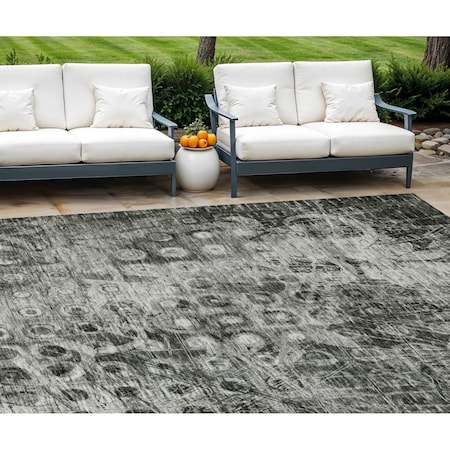 Homeroots 9' X 12' Charcoal Ikat Washable Indoor Outdoor Area Rug 576981