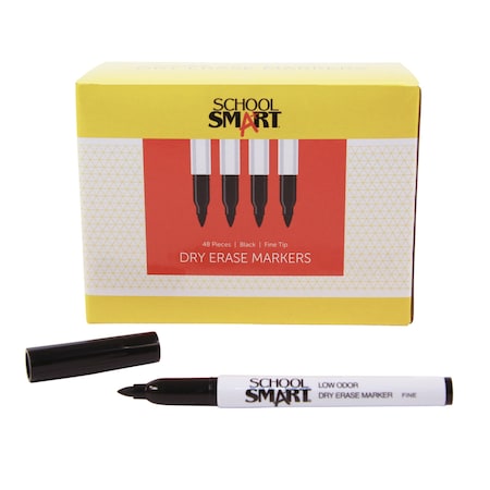 School Smart MARKER DRY ERASE PEN BLACK PACK OF 48 PK BY1076-48BLACK