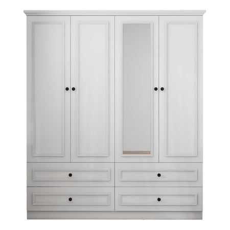 Homeroots 71" White Carved Geometric Mirrored Four Door Four Drawer Combo Dresser 569303