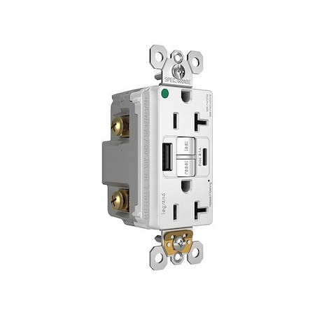 Pass & Seymour USB Receptacle, 20 A, White, Nylon 2097HGTRUSBACW