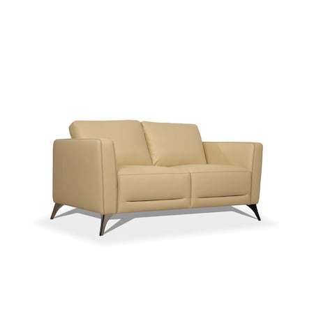 Homeroots 59in Cream And Silver Leather Loveseat 515678