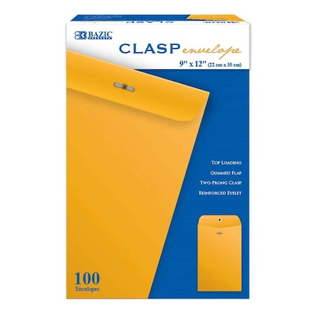 Bazic Products Clasp Envelope, 9" x 12", Box of 100, 100PK 8244