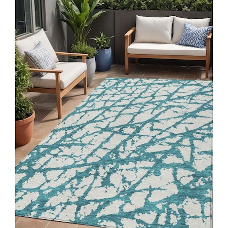 Homeroots 5' X 8' Teal Blue And Ivory Abstract Washable Indoor Outdoor Area Rug 614390