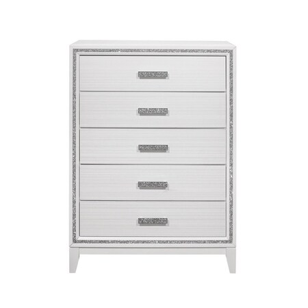 Homeroots 49" White And Silver And Faux Wood And Crystal Bling Lighted Five Drawer Dresser 564692
