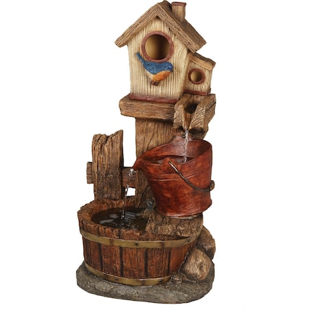 Best Garden 13.5'' W. x 26.5'' H. x 10.5'' L. Polyresin Birdhouse Fountain WXF03776