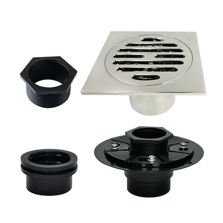 Kingston Brass 4" Brass Square Grid Shower Drain with Hair Strainer and Base Flange, Polished Nickel BSFK4262PN