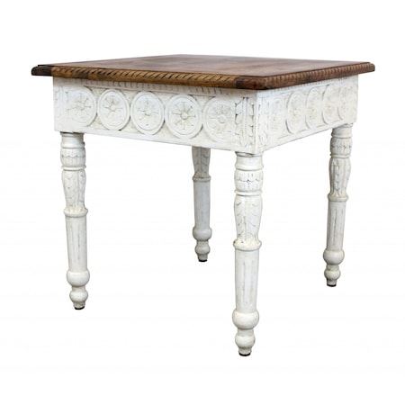 Homeroots 24" Ivory And Brown Distressed Solid Wood Square End Table 488539