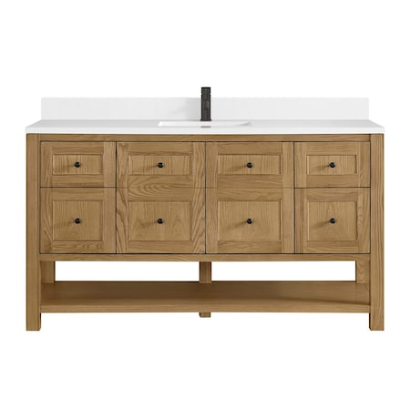 James Martin Vanities 60 in. Single Vanity, Light Natural Oak, w/Single Hole 3 CM White Zeus Quartz Top & Backsplash 330-V60S-LNO-1WZ