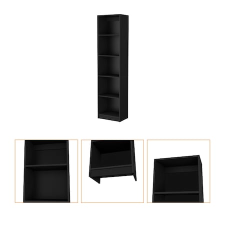 Homeroots 70" Black Wood Five Tier Bookcase 546188