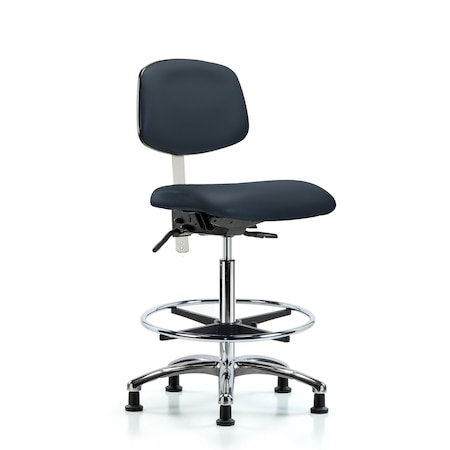 Blue Ridge Ergonomics Clean Room Chair Hi Ben Chair, Vin, Chrm, CF, Gld, Nvy, CL100, No Arms, 26" to 35-1/2" Height, Vinyl BR-NCR-VHBCH-CR-T0-A0-CF-RG-8582
