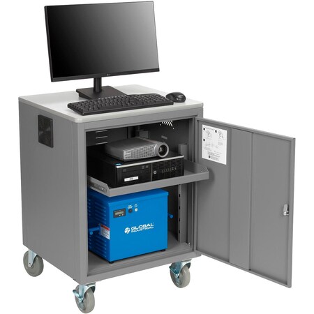 Global Industrial Mobile Powered Audio Visual Cart w/ Lockable Cabinet, 480WH Battery, Gray 241659PGY40