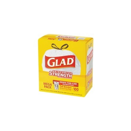 Bubblefast 100-Glad Drawstring Trash Bags - 13 Gallon, White, 100PK BFGLAD13DSW