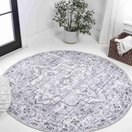 Jonathan Y Didim Boho Gray Medallion Non-Slip Machine-Washable Gray/Purple 5 ft Round Area Rug WSH102A-5R