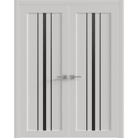 Sartodoors Interior Double Doors 56 x 84 inches, BASIC 4903 White with Black Glass, Wood Interior Solid Panel BASIC4903DD-WS-5684