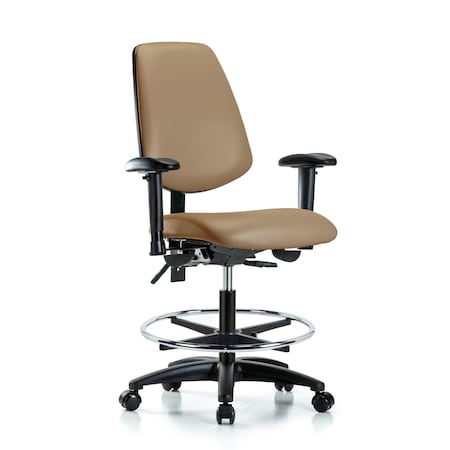 Blue Ridge Ergonomics Medium Bench Chair Adjustable Arms, 22" to 29" Height, Vinyl, Taupe BR-VMBCH-MB-RG-T1-A1-CF-RC-8584