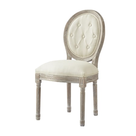 Homeroots Tufted Cream and Brown Upholstered Linen Dining Side Chair 535367