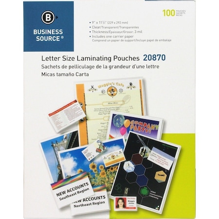 Business Source Laminating Pouch, Cold, 3 mil, PK100 BSN20870