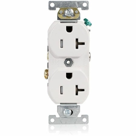 Leviton Straight Blade Receptacle, 5-20R, 20 A, 125V AC, 2 Pole, 3 Wire, Flush Mount, Single, White TBR20-W