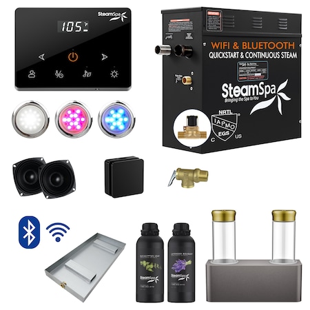 Steamspa 4.5KW Steam Bath Generator, Wireless Remote, BLUETOOTH, WIFI, Dual Aroma Pump, Matte Black BKWS450BK-ADP