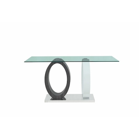Homeroots 63" Clear Gray and White Glass And Metal Double Pedestal Base Dining Table 383830