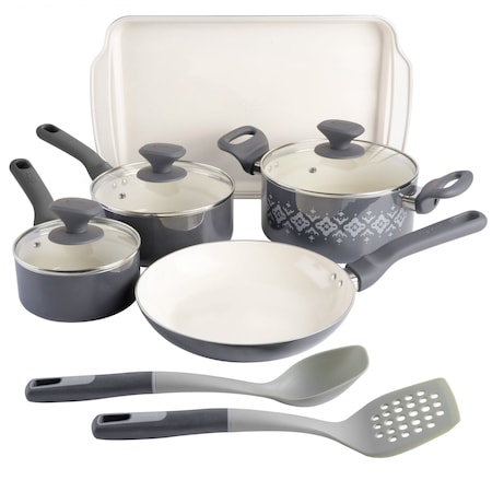 Spice By Tia Mowry 10 Piece Ceramic Nonstick Aluminum Cookware Set in Charcoal 87071.10R