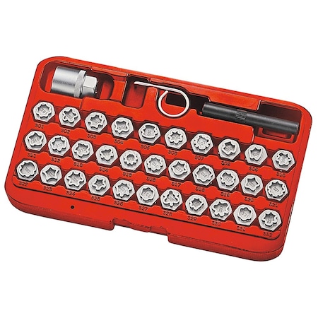 Jtc Auto Tools Anti-Theft Wheel Lock Socket Set, 35-Piece Master Kit, 32 Keys, 1 Nut Socket, 1 Locking Pin 6747
