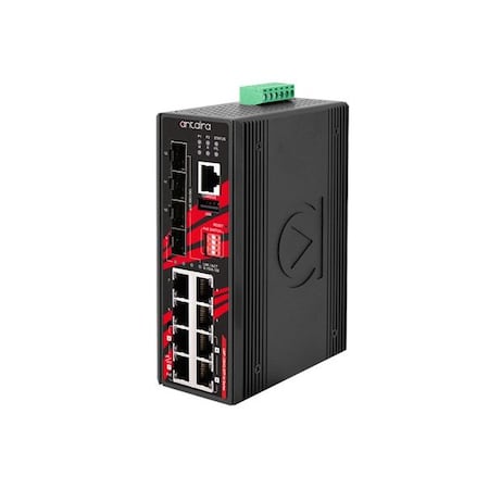 Antaira 12-Port Industrial Gigabit IEEE 802.3bt PoE++ Light Layer 3 Mana LMP-1204G-SFP-bt-T-BOS-CC