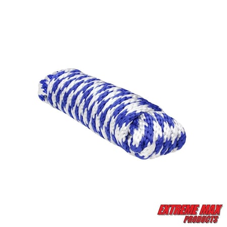 Extreme Max 3008.0196 Solid Braid MFP Utility Rope - 1/4" x 25', Blue/White 3008.0196