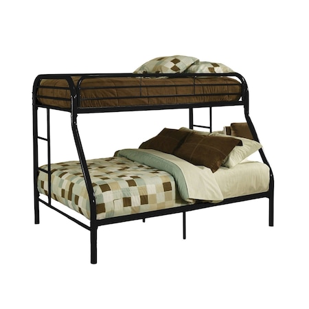 Homeroots 84" X 62" X 65" Twin Xl Over Queen Black Metal Tube Bunk Bed 286570