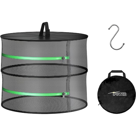 Ipower 2ft 2-Layer Foldable Herb Mesh Rack Hanging Drying Net with Zippers Heavy Duty Ring for Hydr GLDRYRCLOSED2L2