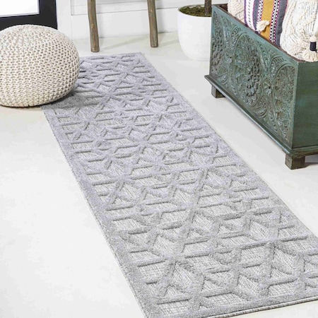 Jonathan Y Talaia Neutral Geometric Light Gray 2 ft. x 8 ft. Indoor/Outdoor Runner Rug IBZ102C-28