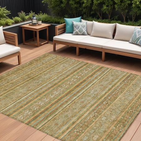 Homeroots 8' X 10' Artichoke Green Gold And Beige Southwestern Washable Indoor Outdoor Area Rug 615947