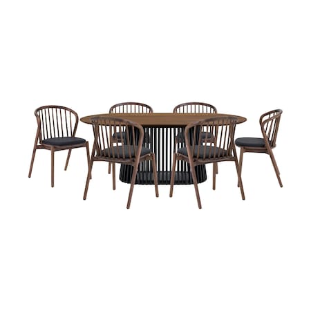 Homeroots Seven Piece Brown and Black Oval Dining Set with Six Chairs 571719