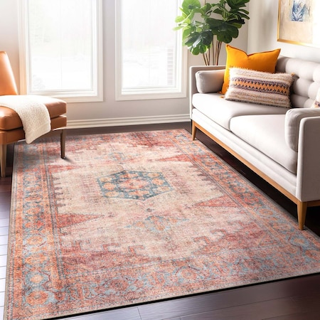 World Rug Gallery Vintage Bohemian Machine Washable Non Slip Area Rug 5 ft x 7 ft Multi 6024MULTI5X7