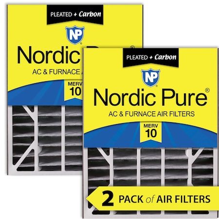 Nordic Pure 20x25x5 Plus Carbon Pleated Air Filter, High Capacity, MERV 10, 2 PK 20x25x5ABPM10C-2