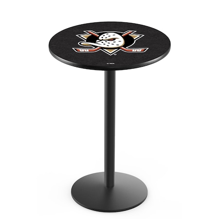 Holland Bar Stool Co 42" Blk Wrinkle Anaheim Ducks Pub Table, 36" dia. Top L214B4236AnaDks