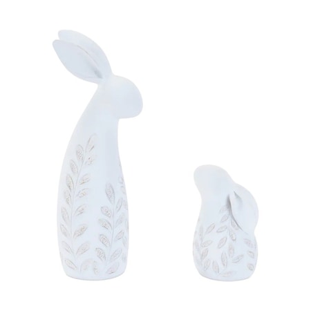 Homeroots Set of Two White Polyresin Rabbit Figurines, 2PK 633959