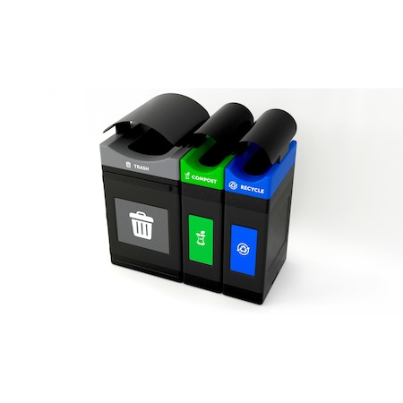 Commercial Zone Products Avante Series Triple Stream 55 gallon Black Trash/Recycling/Composting 30 gallon Containers w/ Canopy Top 787304MSA