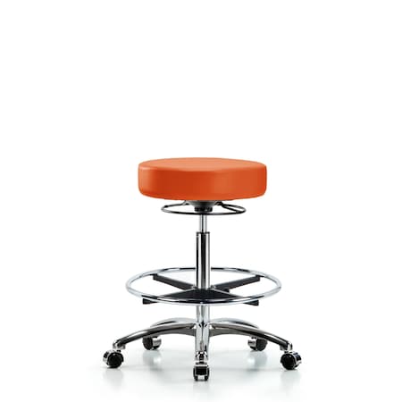 Blue Ridge Ergonomics Vin Stool without Back Chr-High Bench Ht with Chr Foot RingandCasters in Orange Kist Trailblazer Vin BR-VHBSO-CR-CF-CC-8613