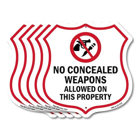 Signmission Concealed Carry Shield Sign No Concealed, 12 inch X 12 inch, Aluminum Metal Sign, 5PK SHI-A-5Pack-12-372